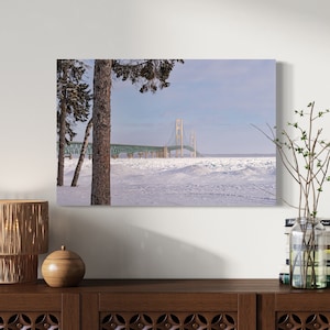 Blue Ice at the Mackinac Bridge / Great Lakes Michigan Art / Horizontal / Lustre Print / Metal Print / Canvas Gallery Wrap