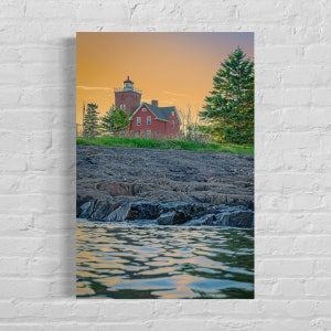 Two Harbors Lighthouse Sunset Print / Minnesota Photography / Great Lakes Lake Superior Art / Vertical / Lustre Print / Metal / Canvas Wrap