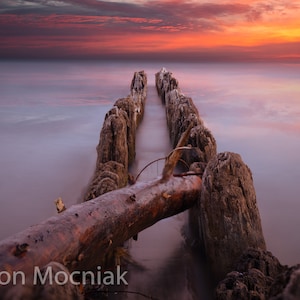 Dreamy Lake Superior and Sky with Wooden Breakwall / Great Lakes Michigan Photography / Lustre Print - Metal Print - Canvas Gallery Wrap