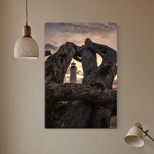Crisp Point Lighthouse View Through the Driftwood / Upper Peninsula Michigan Photography / Vertical / Canvas Gallery Wrap / Metal / Lustre