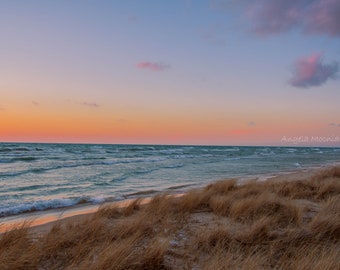 Lake Michigan Sunset Print / Great Lakes Photography / Beach House Art