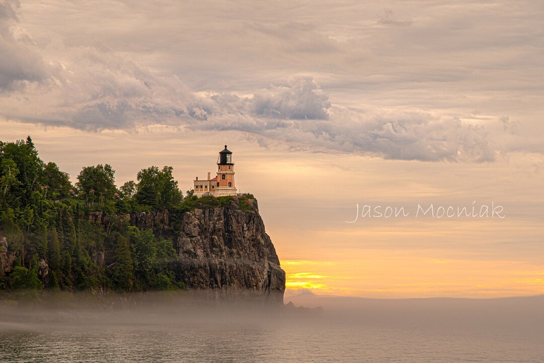 Split Rock Lighthouse Print Metal Art Morning Fog Great Lakes