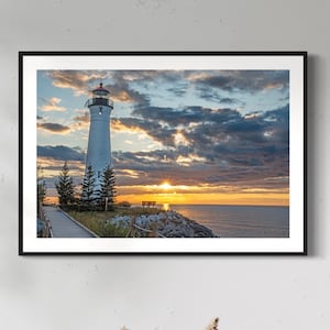 Crisp Point Lighthouse Sunset Print / Upper Peninsula Michigan Photography / Nautical Print