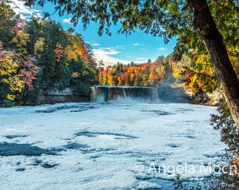 Tahquamenon Falls Print Zoomed Out / Upper Peninsula Michigan Landscape / Autumn Nature Photography / Large Canvas