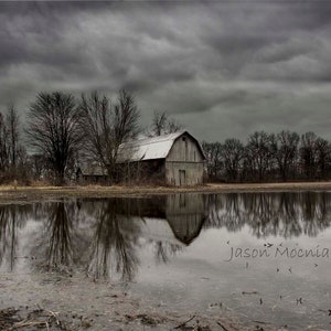 Moody Barn Reflections Art Print - Michigan Rural Photography