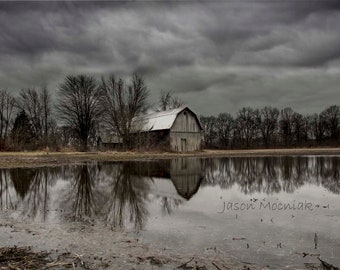 Moody Barn Reflections Art Print - Michigan Rural Photography