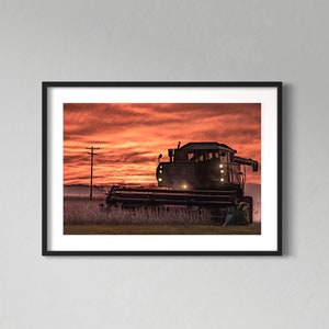Harvest Sunset - John Deere Tractor Photographic Print