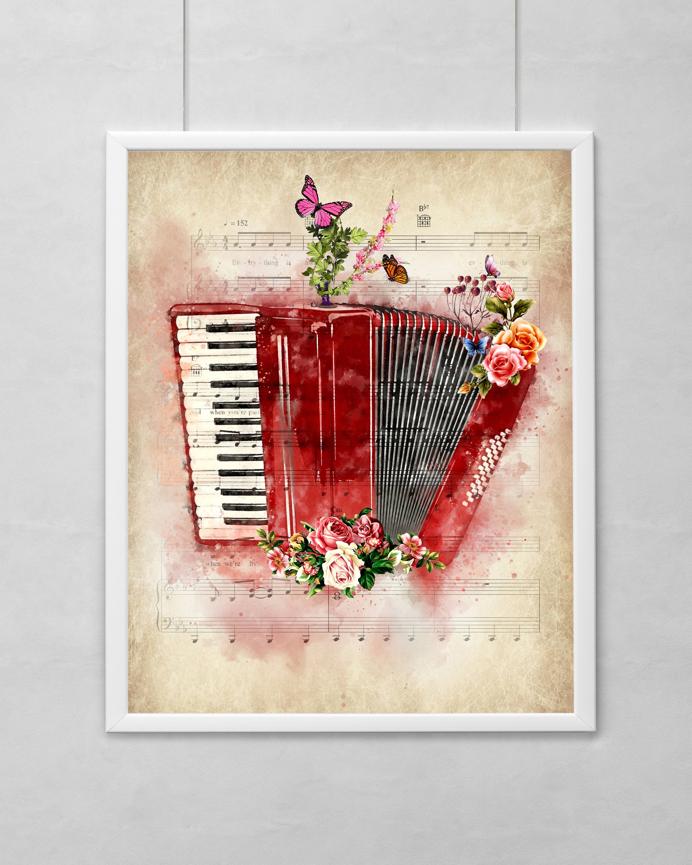 Accordion print sheet music art accordion poster accordion | Etsy