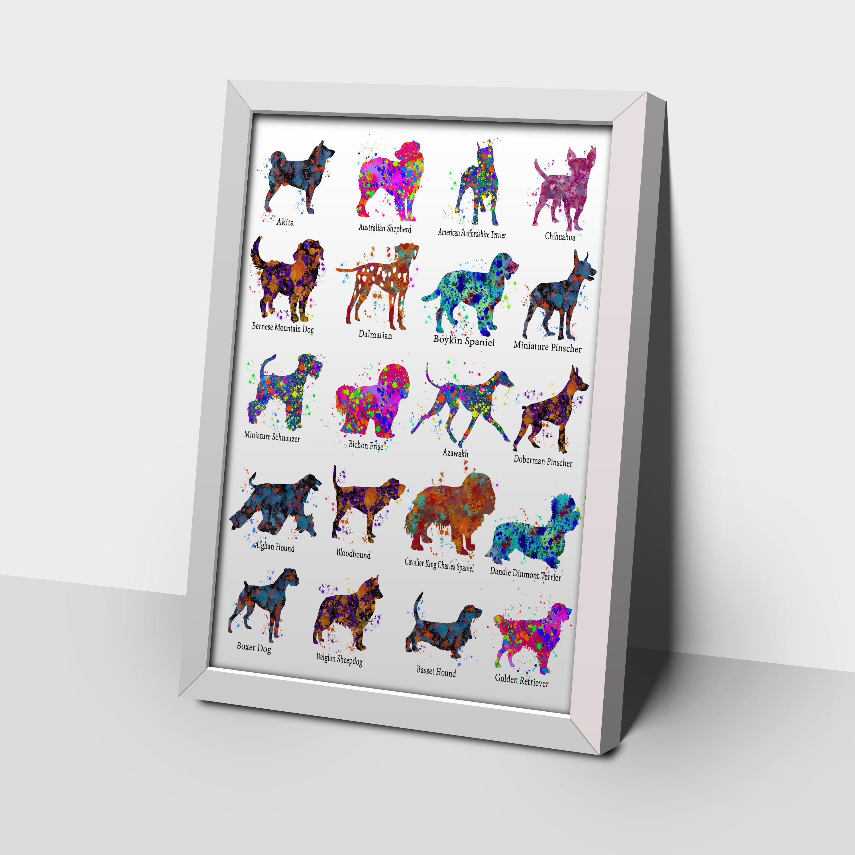 Dog Breed Chart 1 color splash print dog breed chart poster Etsy