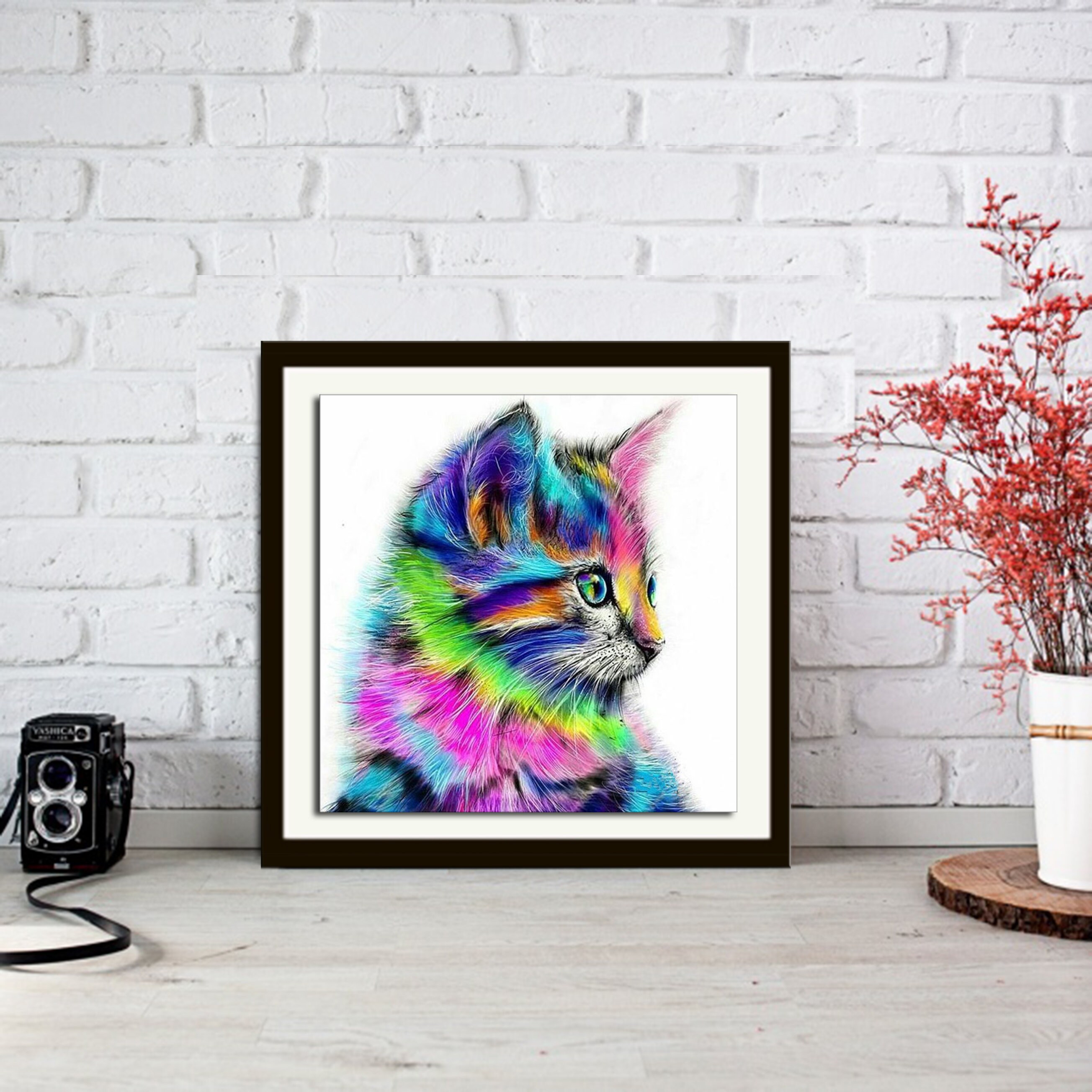 Digital cat art watercolour cat art colorful cat print Etsy