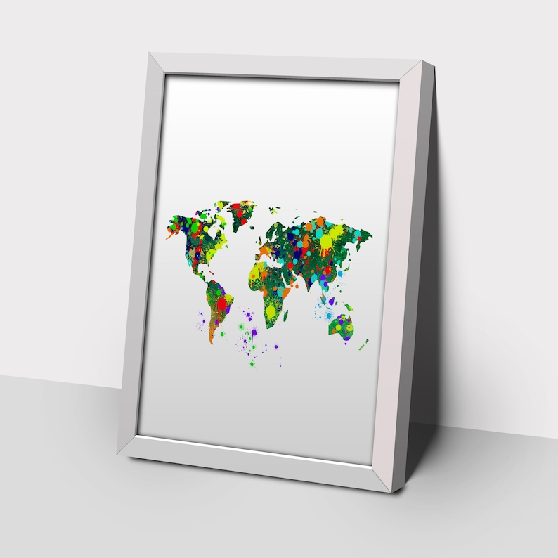 World map watercolor splash print. world map wall art world map poster World map watercolor splash world map art poster of world map