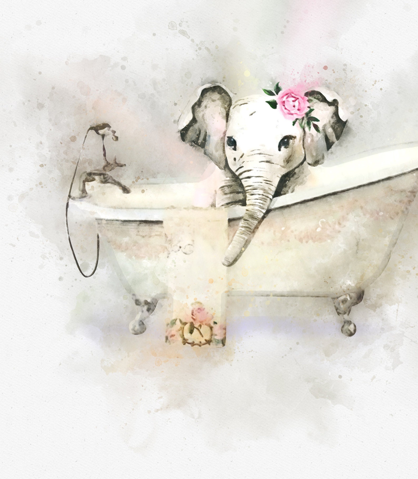 Elephant in Bathtub print elephant in bathtub poster Etsy