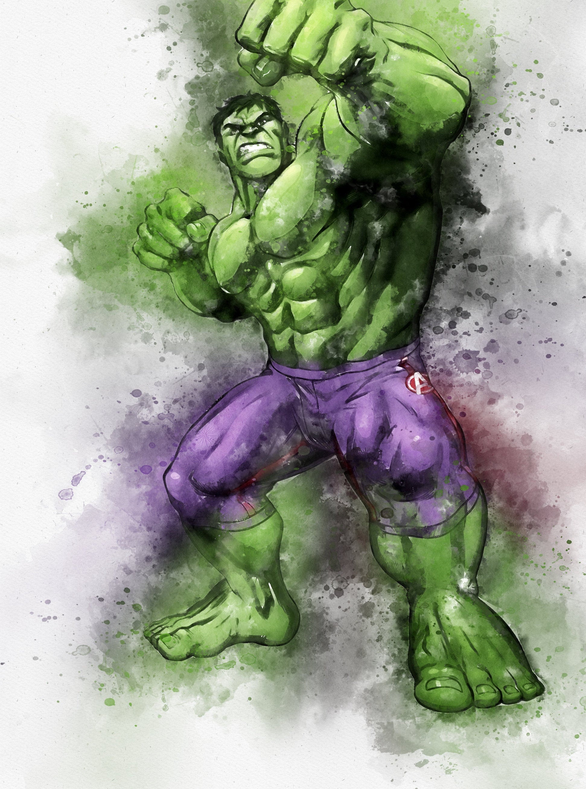 Hulk watercolour print marvel poster poster of hulk hulk Etsy