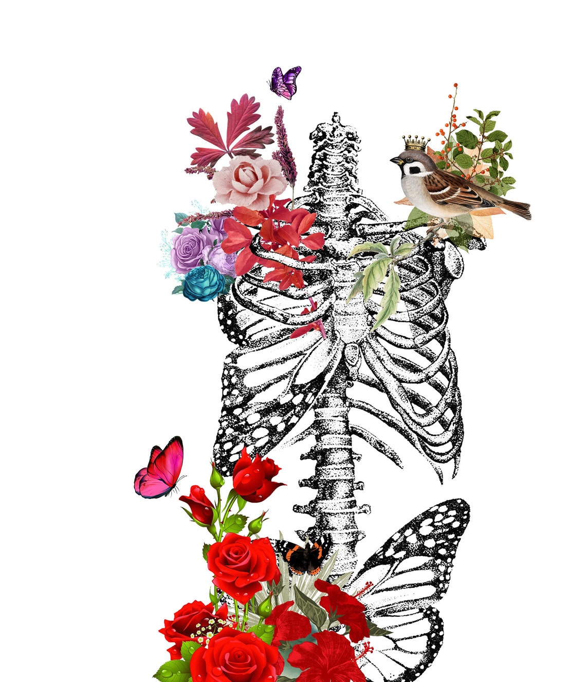 Rib Cage with flowers print human rib cage poster rib Etsy