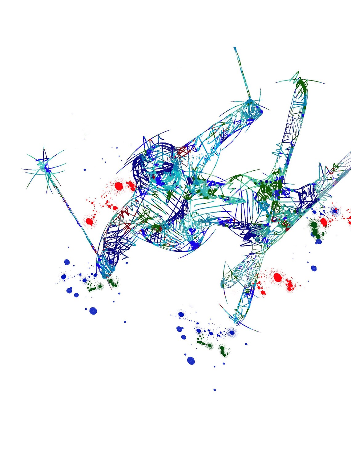 Satz von 4 Skifahren grobe Skizze Drucke Ski-Skizze-Set | Etsy