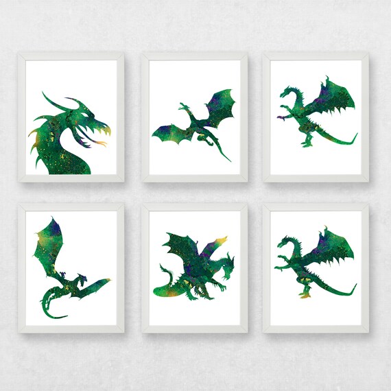 Set of 6 dragon watercolour prints 6 dragon prints dragon Etsy