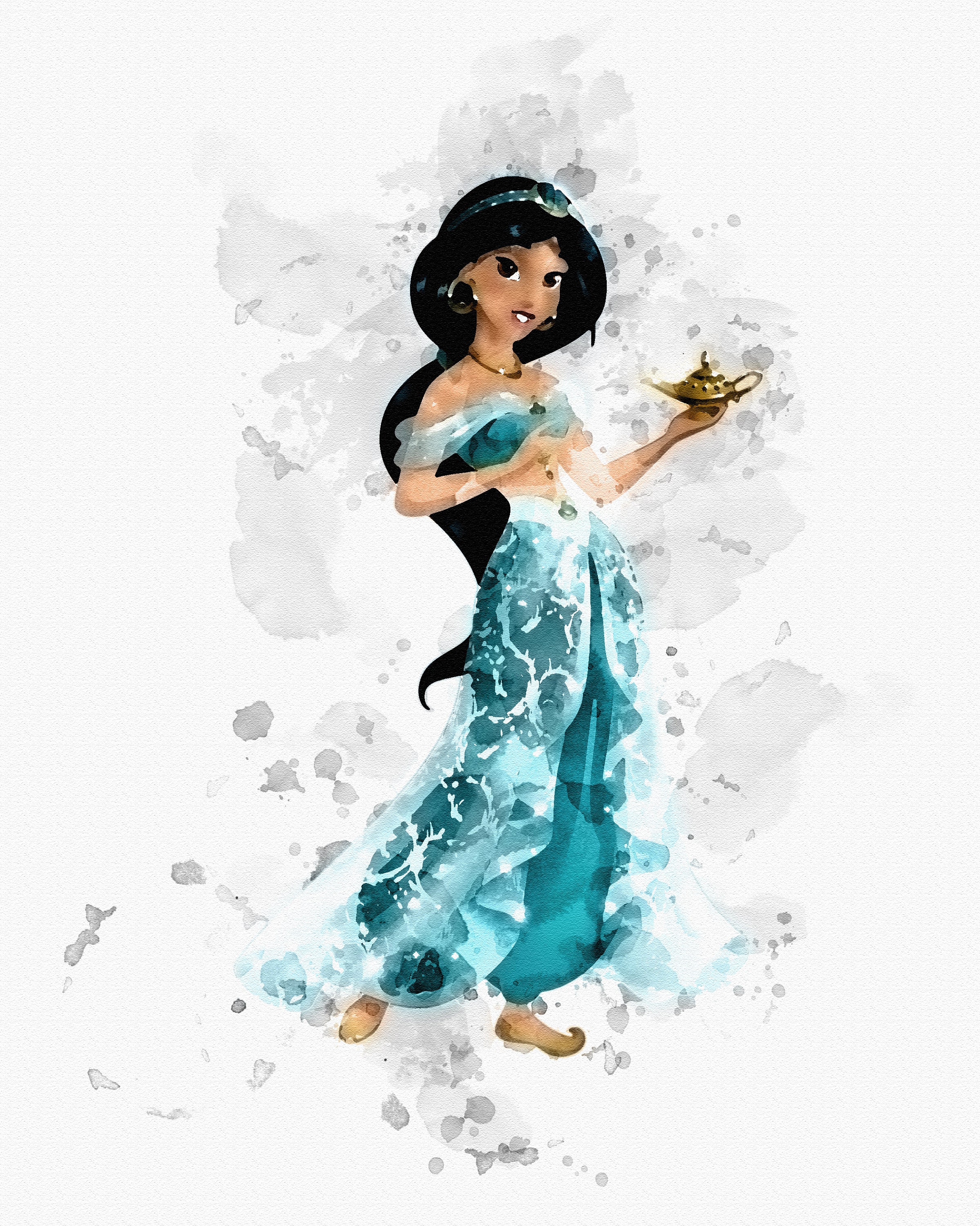 Princess set of 6 ink art watercolor print. digital download | Etsy