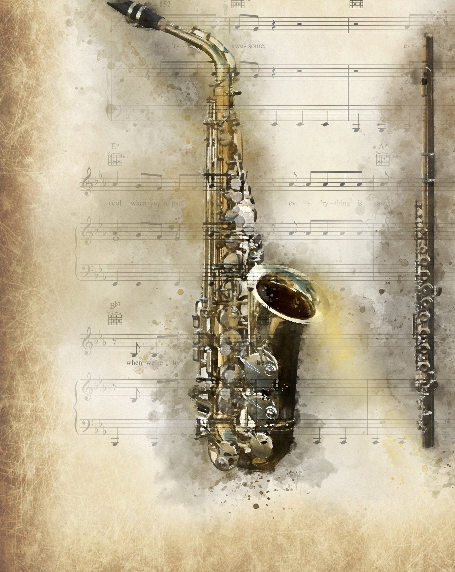 Saxophone music watercolour print sax poster poster of sax Etsy