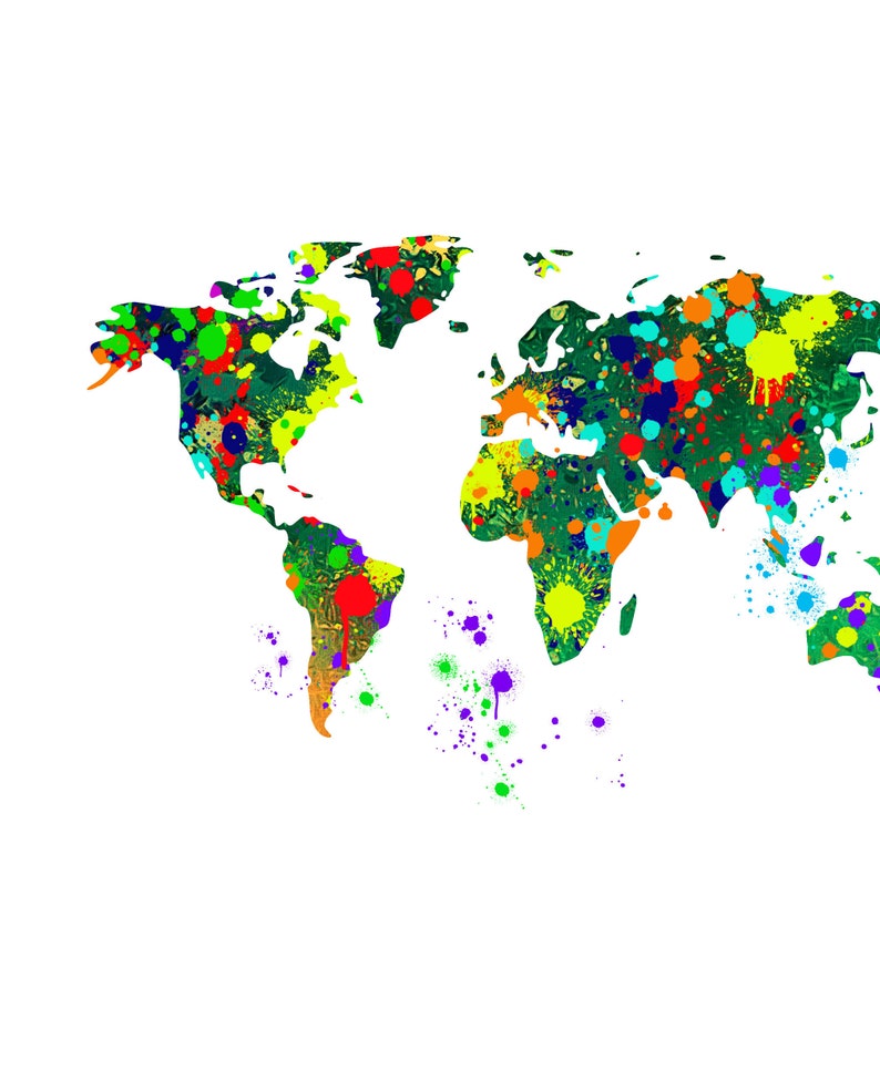 World map watercolor splash print. world map wall art world map poster World map watercolor splash world map art poster of world map