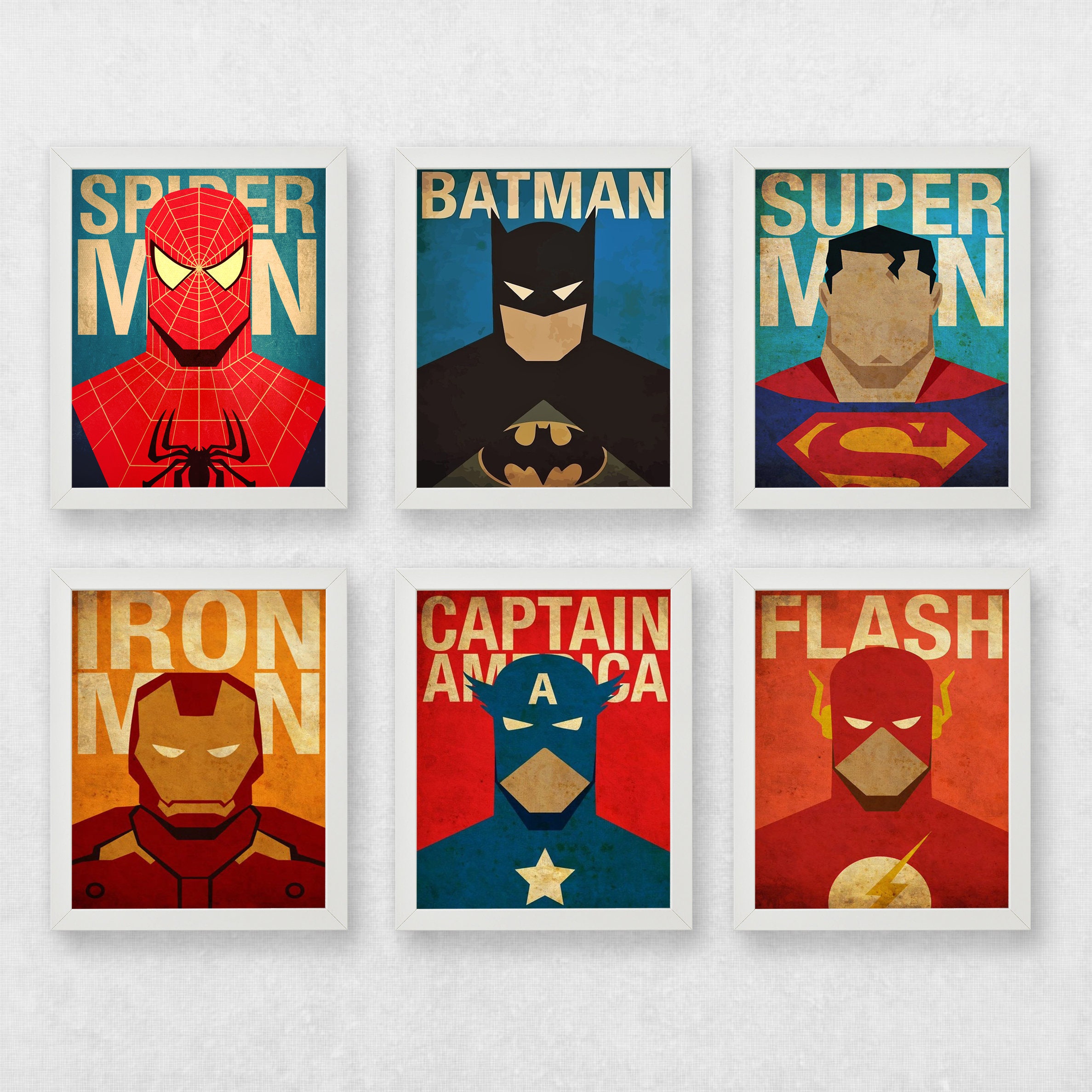 Superhero print set marvel print set batman print superman Etsy