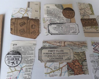 Paper Collage Clusters Travel themed - 10 pieces Embellishment Junk Journal Set4