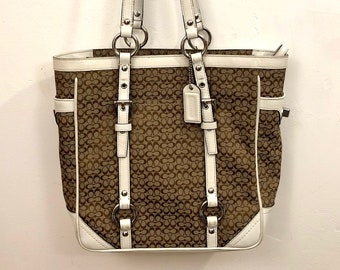 Coach - A handsome heavy duty brown monogrammed hand/shoulder bag trimmed with white leather - beautifully crafted practical and stylish