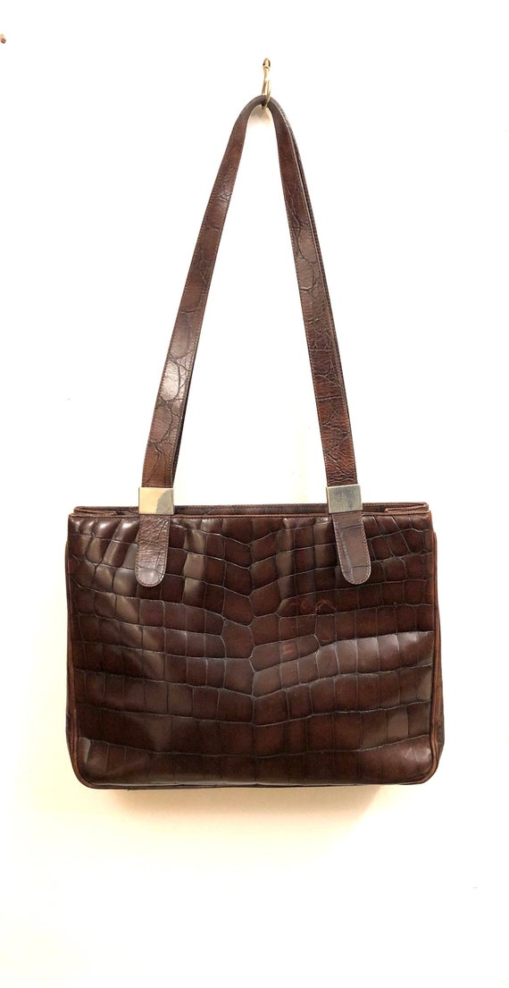 ブラウン クロコダイルショルダーバッグ クロコダイル 2WAYワン