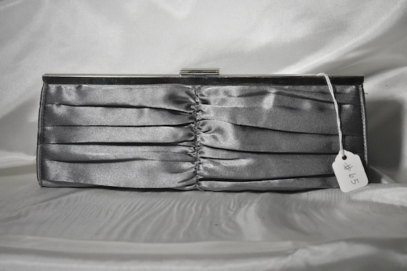 Pearly Silvery Grey Satin Evening Bag - image 1