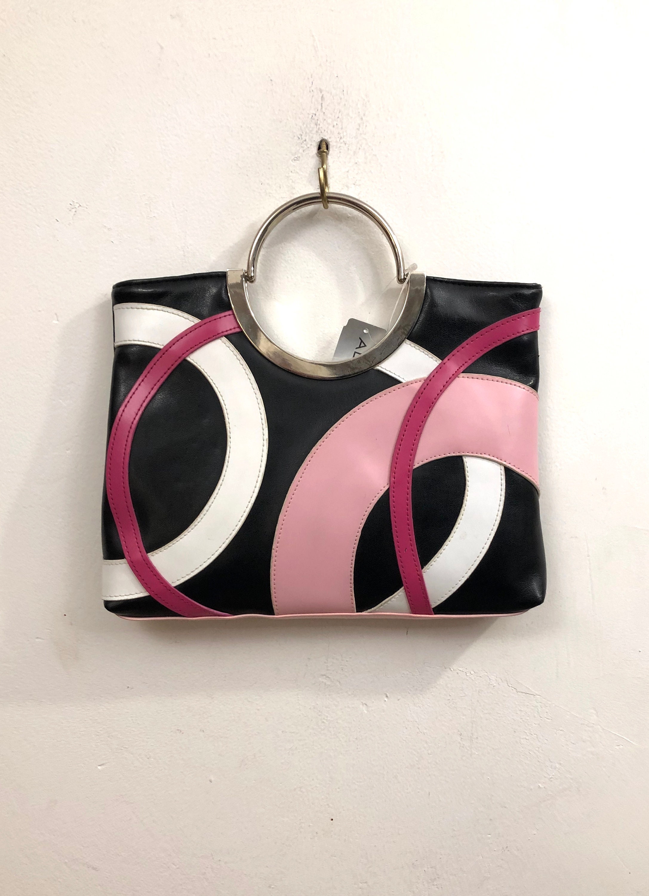 Aldo A Black Leatherette Art Deco Inspired Bag of Magenta Pink 