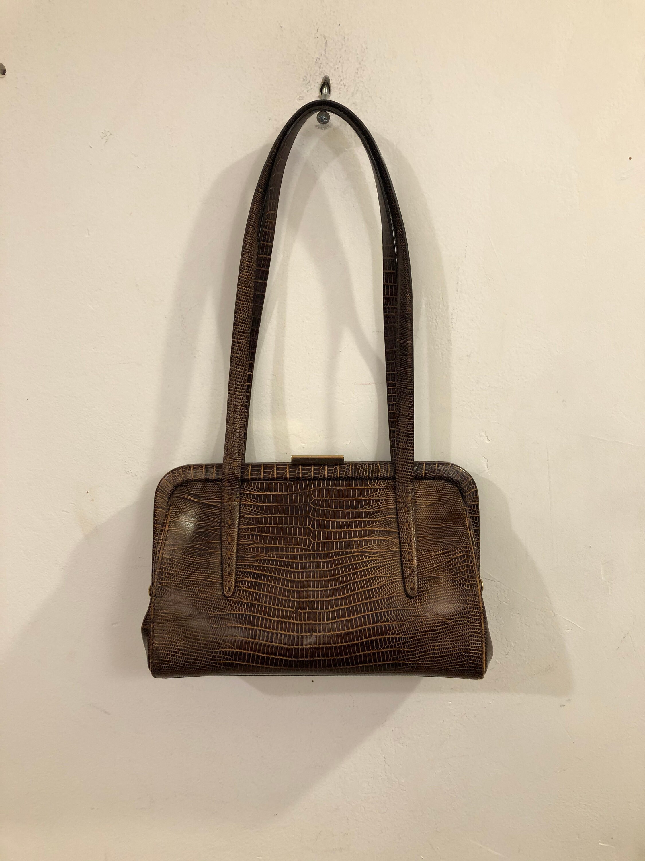 Sondra Roberts A Dark Chocolate Brown faux Snakeskin Handbag