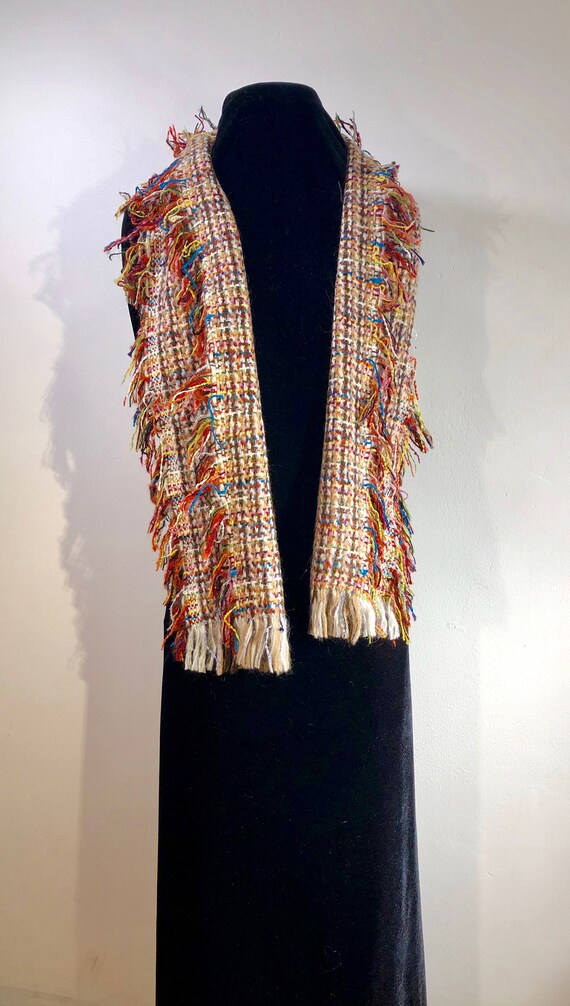 A Loosely Woven Colorful, Scarf featuring a medle… - image 2