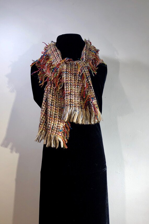 A Loosely Woven Colorful, Scarf featuring a medle… - image 4