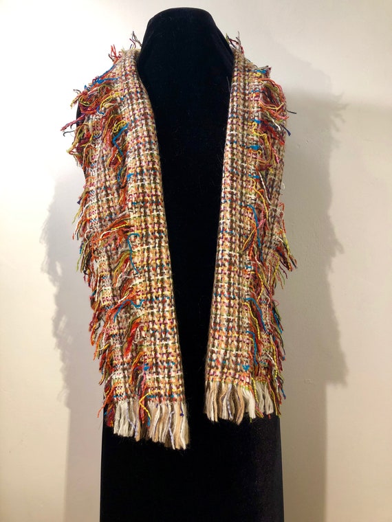 A Loosely Woven Colorful, Scarf featuring a medle… - image 3