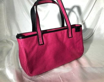 Anne Klein 2 - A bright pink canvas purse with black vinyl trim and colorful striped lining - a little charmer!