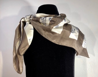 Song of Silk  Vintage A smooth sumptuous  silk cranberry scarf  shawl  wrap imprinted with beautifully drawn black horses