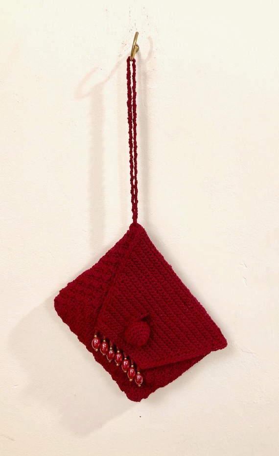 Vintage - A red burgundy crocheted fold over wrist