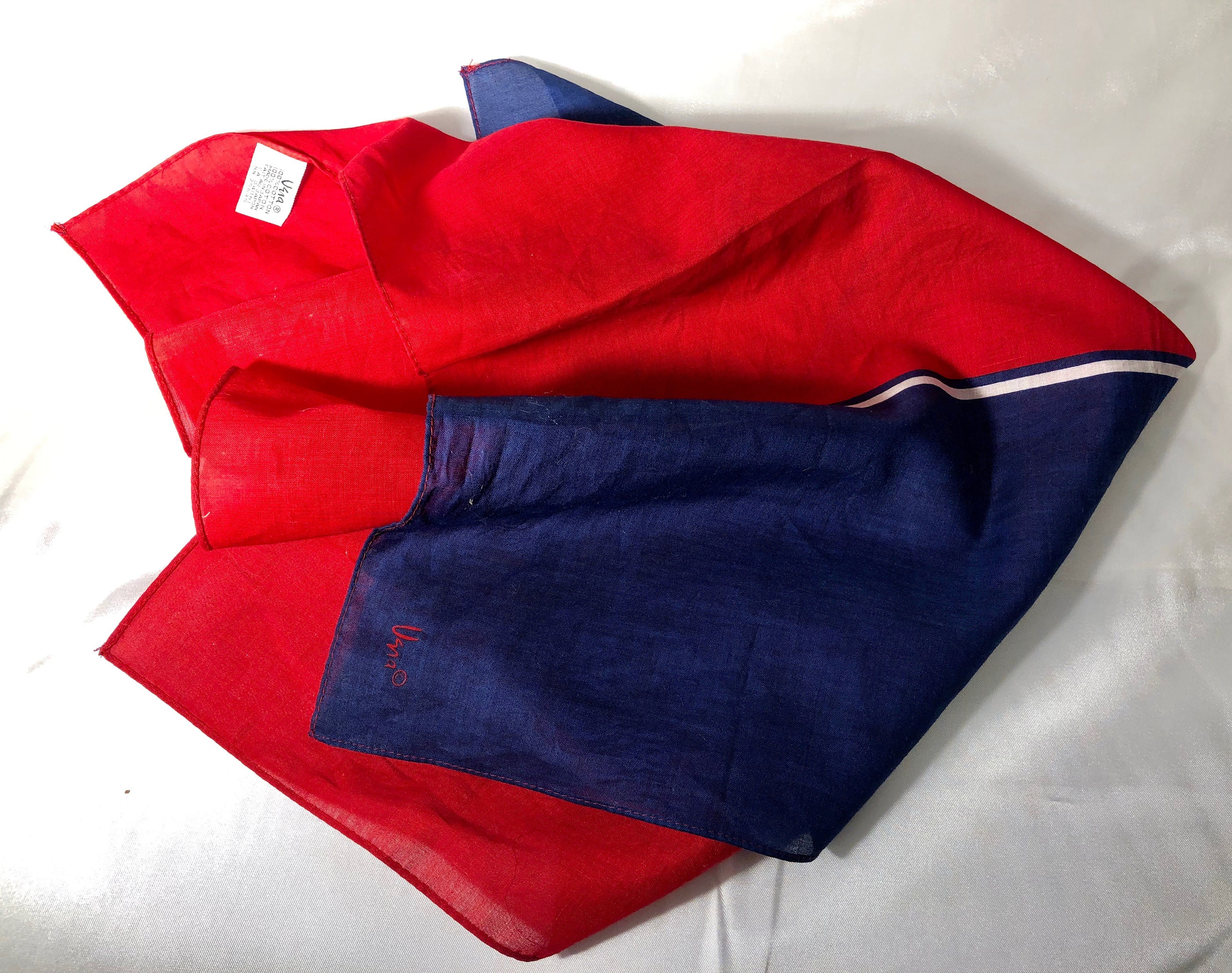 Vintage Vera Silk Scarf / Red White Blue Geometric Print