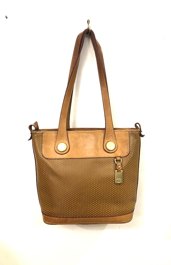 Dooney Bourke A Sturdy Tan Leather Shoulder Bag With Laser Cut Dotted Pattern and Brass Hardware a Classic Beauty Handsomely Crafted Etsy Ireland