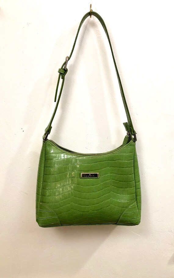 green mock croc handbag