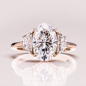 Blair - Center Stone Oval Cut & Side Stones Half Moon Cut Moissanite Engagement Ring | Zen Moissanite