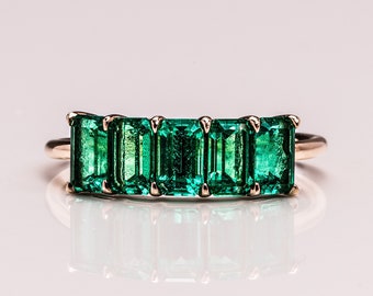 Faux Nicole - Step Cut Emerald Wedding Band | Zen Moissanite