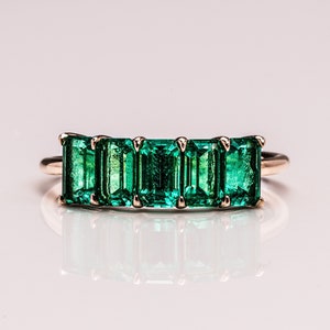 Faux Nicole - Step Cut Emerald Wedding Band | Zen Moissanite