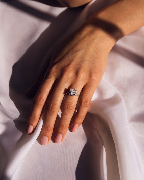 Michelle Princess Cut Moissanite Engagement Ring With Hidden Halo