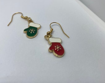 Red and Green Mitten Earrings