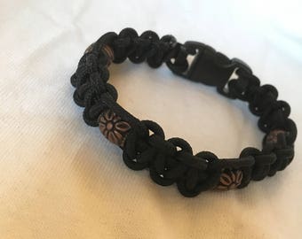 Black Paracord Bracelet with Metallic Tube   Beads