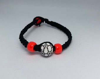 Red Soccer/Football Bead Macramé Bracelet