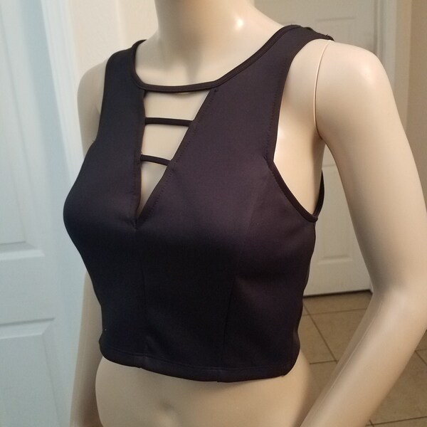 Negro, Peek-A-Boo, Strappy, Crop Top, Tank Top, Punk, Sexy, 90's Child