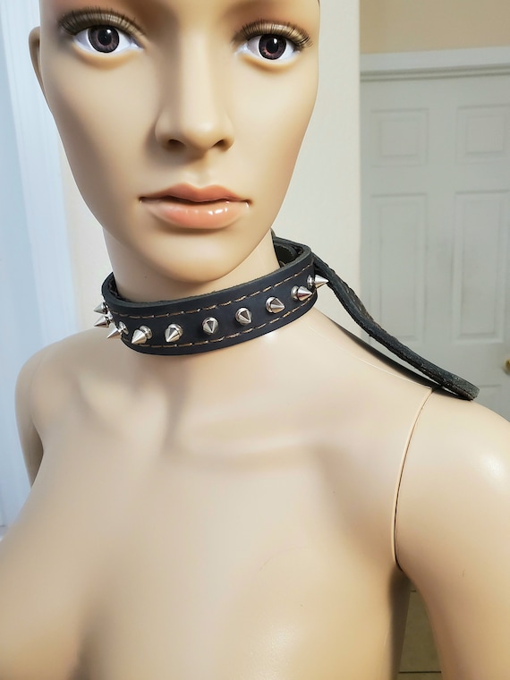 Black with Brown Lacing, Spiked Leather Collar, Ch