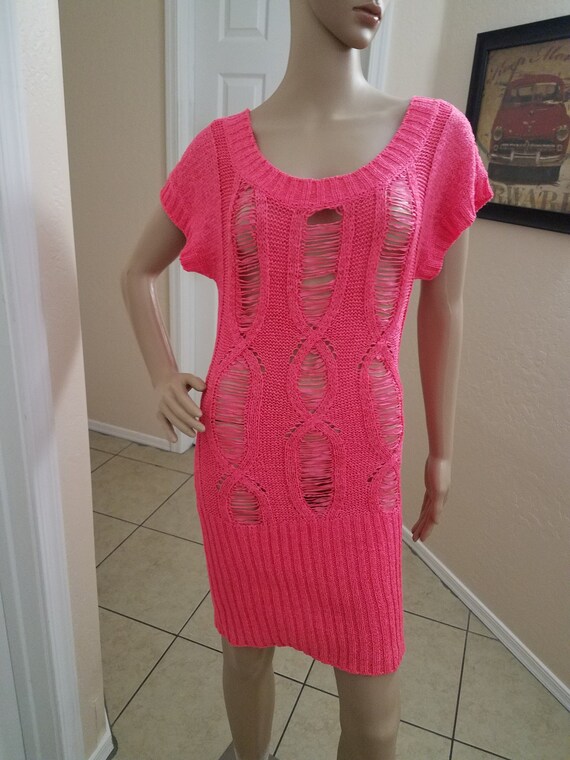 neon pink sweater dress