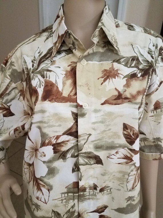 Palm Tree and Hibiscus Flower Hawaiian Print Shirt in Neutral | Etsy